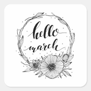 Hello March Line Art Square Sticker