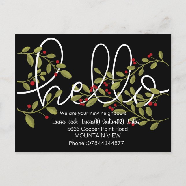 Hello meet the neighbours winter autumn postcard (Front)