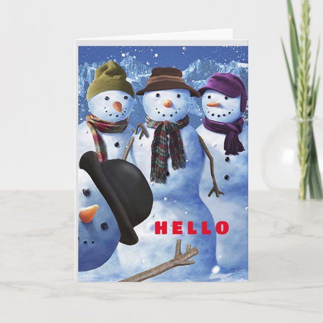 HELLO/MERRY CHRISTMAS TO "YOU" SAYS SNOWMEN HOLIDAY CARD (Front)