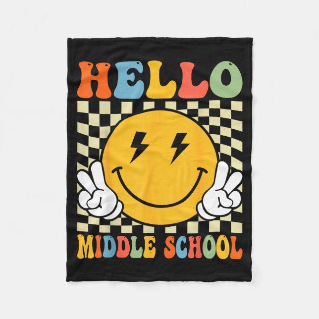 Hello Middle School Retro First Day of School Fleece Blanket (Front)