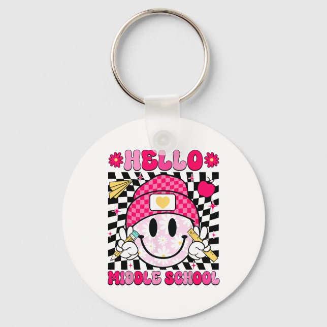 Hello Middle School Smile Face Teacher Kid Back To Key Ring (Front)