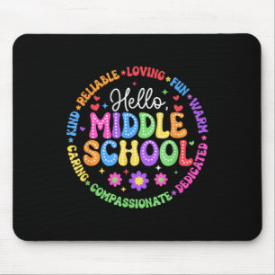Hello Middle School Team Groovy First Day Of Schoo Mouse Pad
