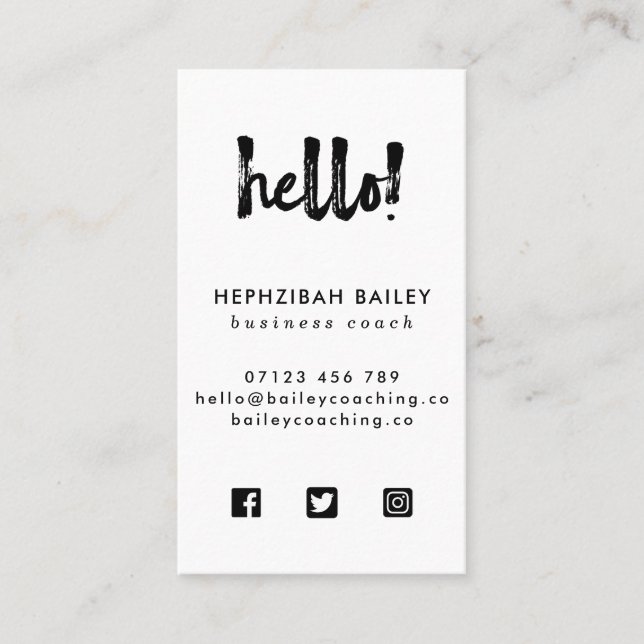 Hello Minimalist Social Media Business Card (Front)