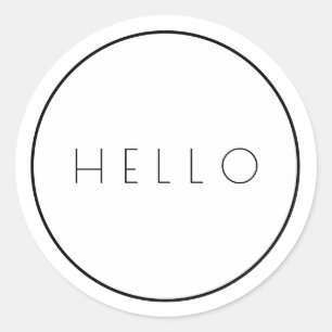 Hello Minimalist White Black Modern Typography  Classic Round Sticker