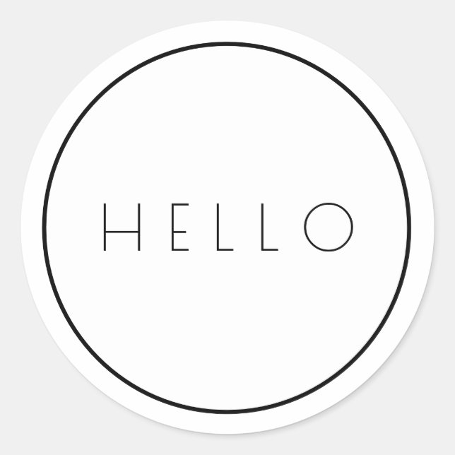 Hello Minimalist White Black Modern Typography  Classic Round Sticker (Front)