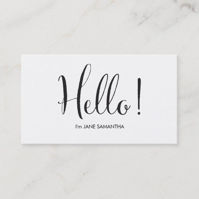 Hello Minimalist White Business Card (Front)