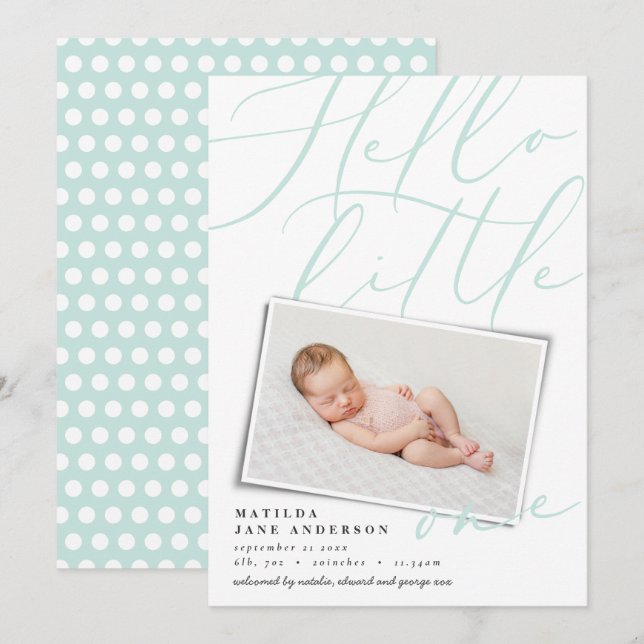 Hello modern 1 photo aqua script typography announcement (Front/Back)