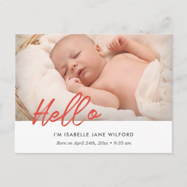 Hello - Modern birth announcement photo Postcard (Front)