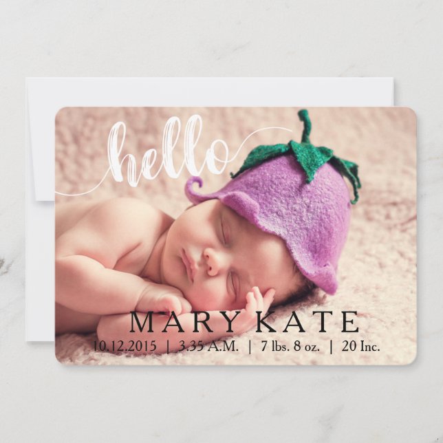 HELLO MODERN BIRTH ANNOUNCEMENT PHOTOCARD WHITE (Front)