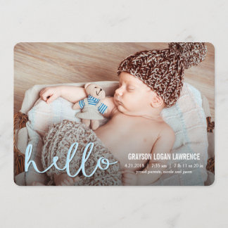 HELLO Modern Birth Announcements BLUE