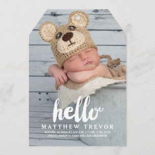 Hello   Modern Boy Baby Birth Announcement