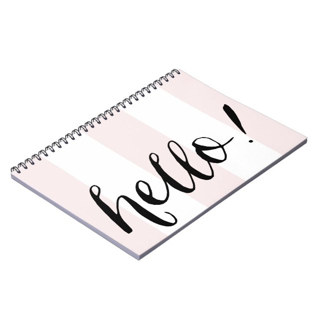 Hello Modern Calligraphy Blush Stripes Notebook (Left Side)
