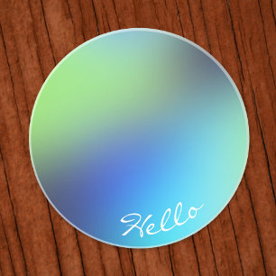 Hello modern holographic blue green turquoise coaster