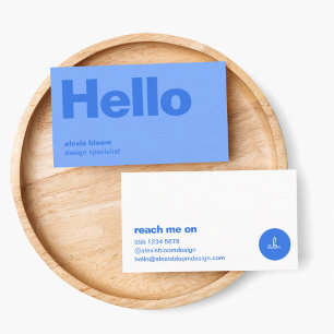 Hello Modern Minimal Simple Blue Stylish Trendy Business Card