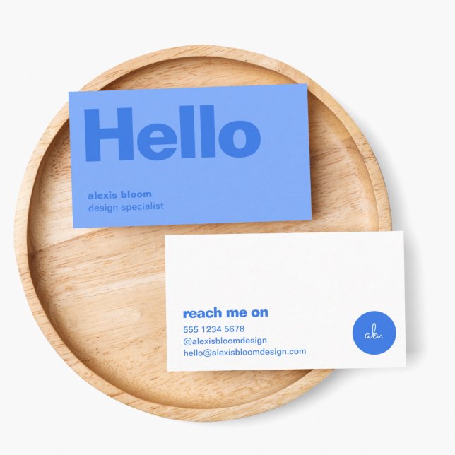 Hello Modern Minimal Simple Blue Stylish Trendy Business Card (Creator Uploaded)