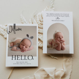 Hello Modern Minimalist Simple Baby Photo Birth Announcement