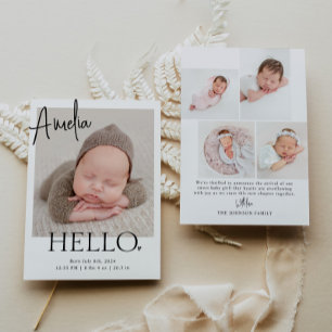 Hello   Modern Minimalist Simple Baby Photo Birth Announcement