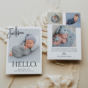 Hello   Modern Minimalist Simple Baby Photo Birth Announcement