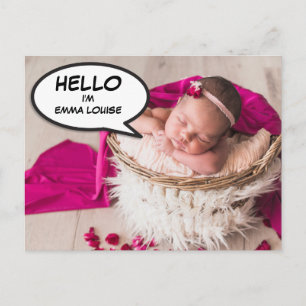 Hello Modern Photo Baby Girl Birth Announcement Postcard