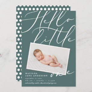 Hello modern sage green vintage 1 photo announcement