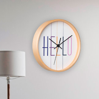 Hello modern striped colorful typography round clock