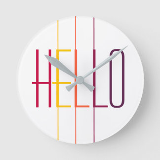 Hello modern striped multicolored typography round clock