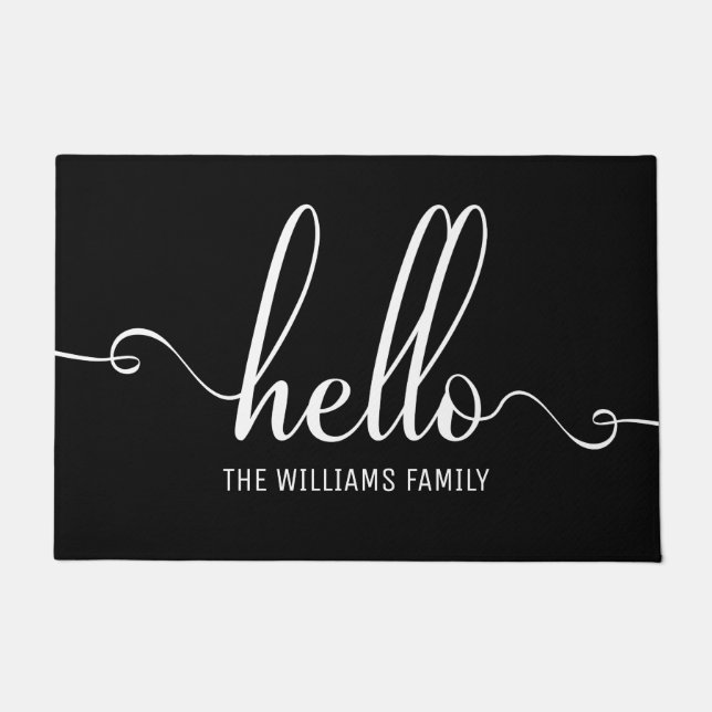 Hello Modern Typography White and Black Doormat (Front)