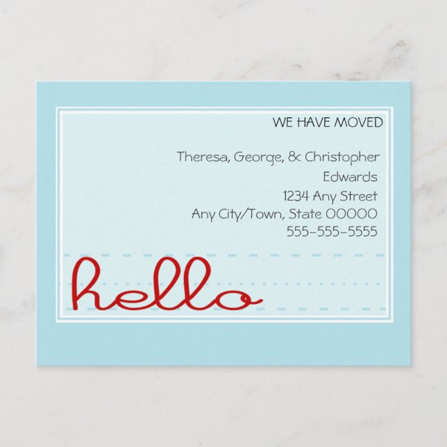 Hello Moving Announcement Postcard (Front)