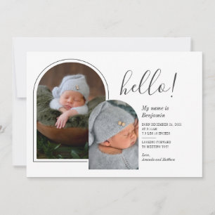 Hello Multi Photos Arch Hand-Lettered Baby Birth Announcement