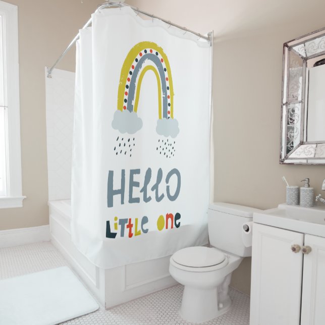 Hello My Little One Rainbow Shower Curtain (In Situ)