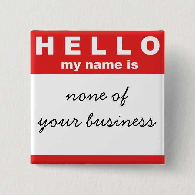 Hello my name is 2 15 cm square badge (Front)