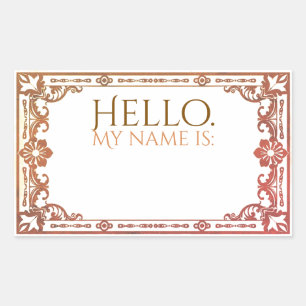Hello, My name is: - Art Noveau Autumn Blush Rectangular Sticker