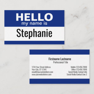 Hello my name is - Blue - Business Contact Info Business Card