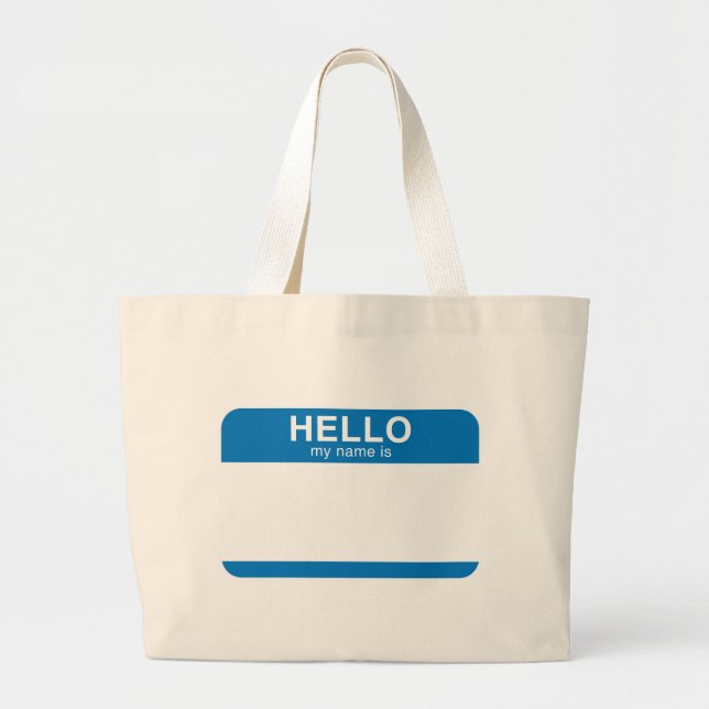 Hello My Name Is - Blue Large Tote Bag (Front)