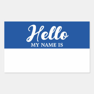 Hello My Name Is Blue Modern Minimalist Script Rectangular Sticker