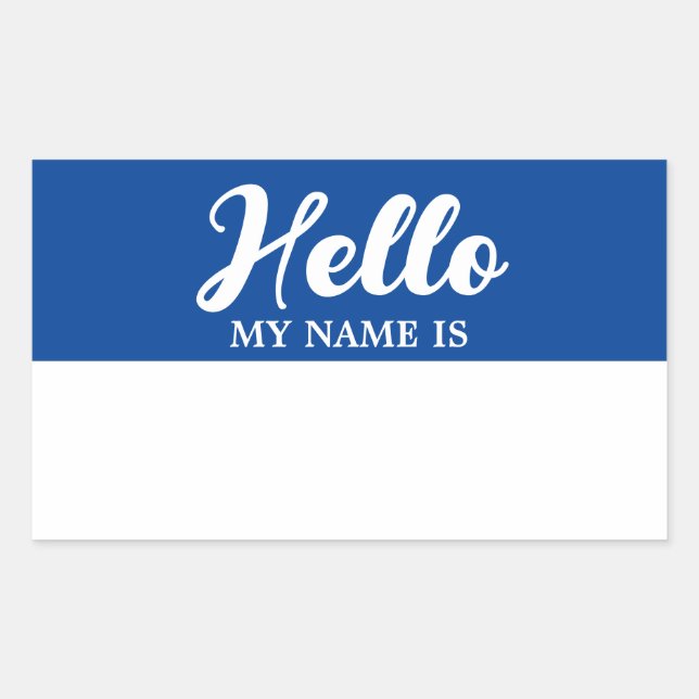 Hello My Name Is Blue Modern Minimalist Script Rectangular Sticker (Front)