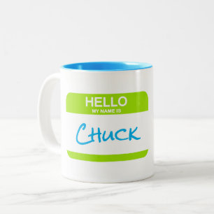Hello My Name Is CHUCK Nametag Green Blue Office Two-Tone Coffee Mug