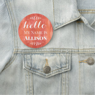 Hello My Name is Coral Watercolor Background Tag