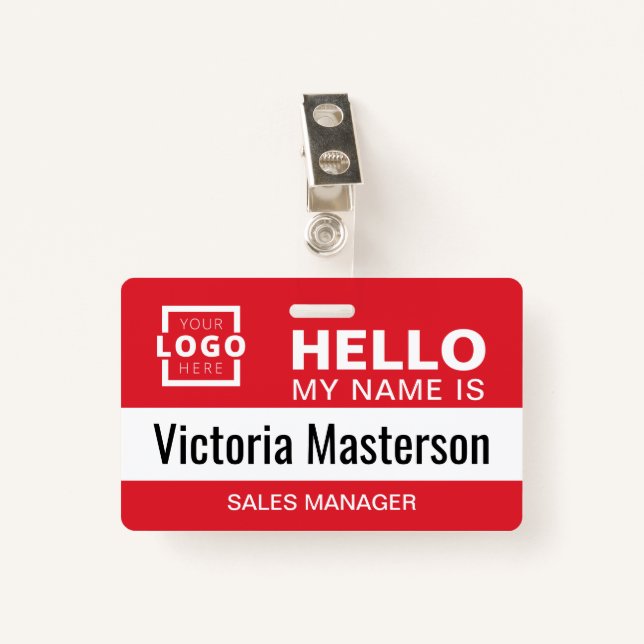 Hello My Name Is - Custom Business Employee Name ID Badge (Front with Clip)