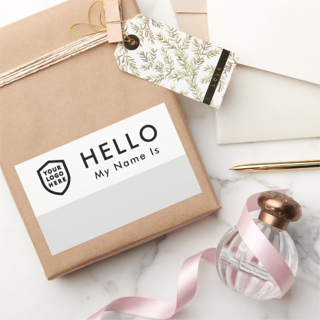 Hello My Name Is | Custom Logo Modern Minimalist Rectangular Sticker (Gifting)