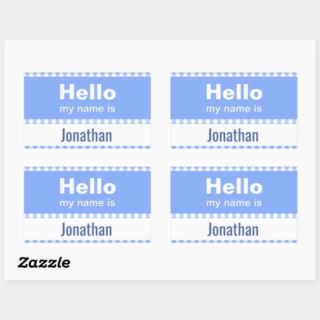 Hello My Name Is - gingham blue and white  Rectangular Sticker (Sheet)