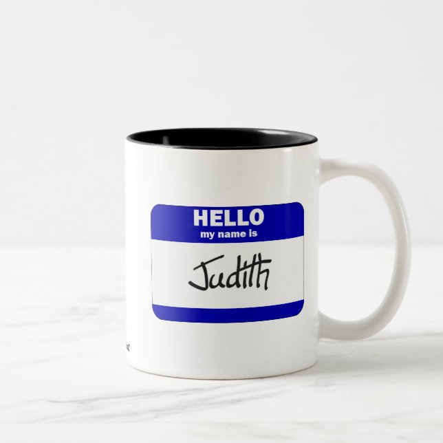 Hello My Name Is Judith (Blue) Two-Tone Coffee Mug (Right)