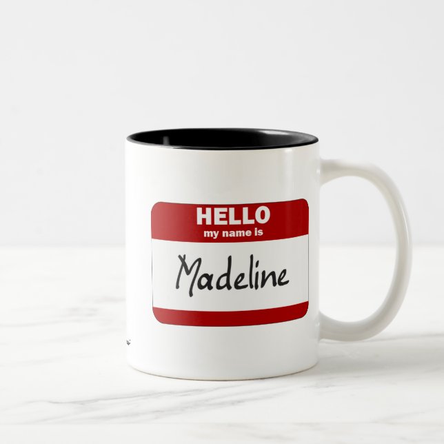 Hello My Name Is Madeline (Red) Two-Tone Coffee Mug (Right)