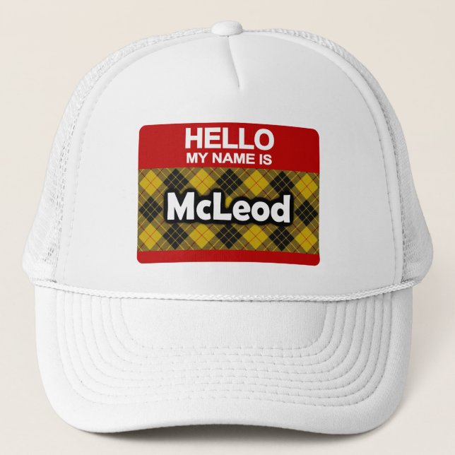 Hello My Name is McLeod Scottish Clan Tartan Trucker Hat (Front)