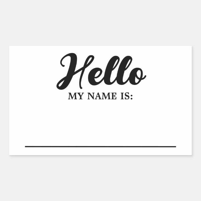 Hello My Name Is Modern Minimalist  Rectangular Sticker (Front)