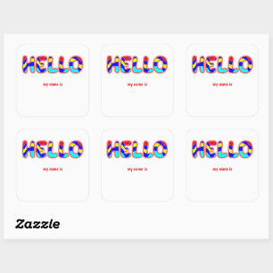 HELLO my name is Multicolor Vibrant Text Square Sticker