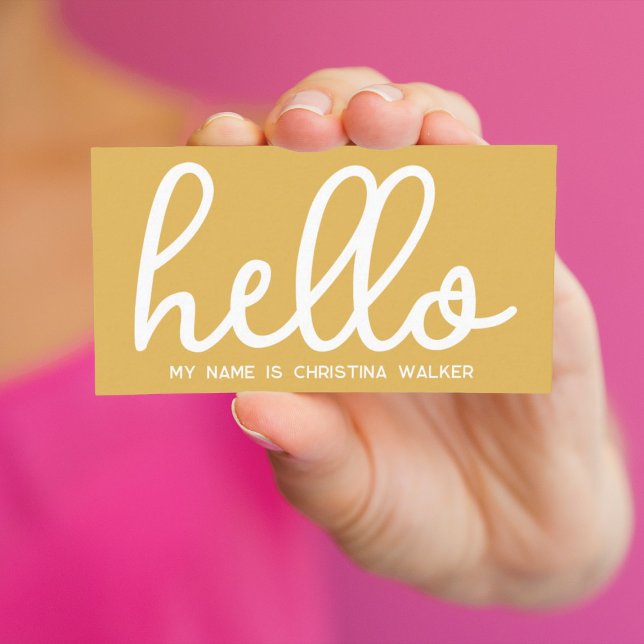Hello My Name Is Mustard Yellow White Minimal Business Card (Creator Uploaded)