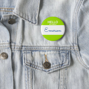 Hello My Name Is NAME Lime Green Nametag Fun 6 Cm Round Badge