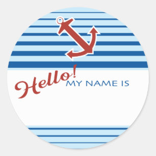 Hello, My Name Is name tag with nautical anchor