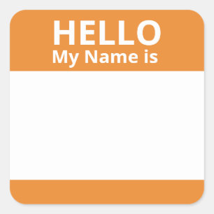 Hello My Name is Orange White Name Tag Stickers